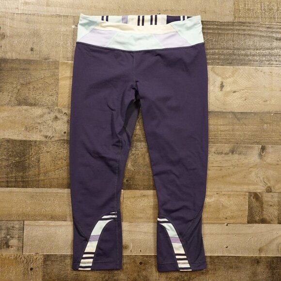 Lululemon Capri Leggings Purple with Striped Waistband Women's 8 – 22" Inseam - Picture 1 of 11